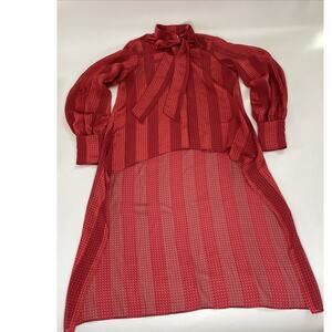 Alexie UNIQUE Shirt Short Front Long‎ Back Cherry Red Sheer Size Large Boho